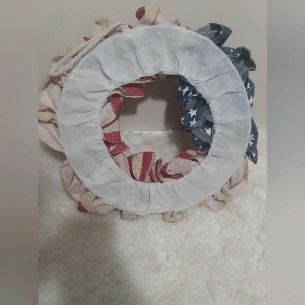 New hand crafted American flag burlap material wreath